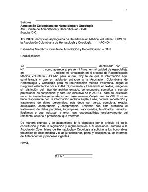 Completable En línea Carta aceptacion rcmv acho ACHO Asociaci n