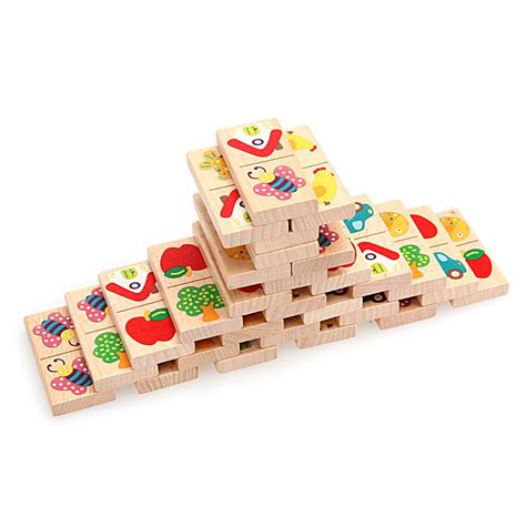 Baby Kids Wooden Dominoes Building Blocks Toys Lovely Cartoon Dominoes