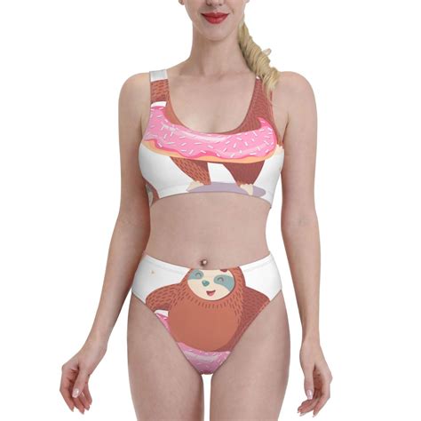 Haiem Sloth With Donuts Women S Bikini Set Two Piece High Waisted