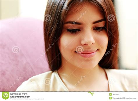 Portrait Of A Smiling Happy Woman Stock Photo Image Of Face Human