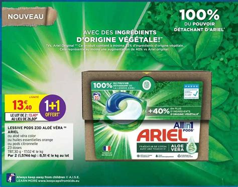 Promo Lessive Pods 23d Aloé Véra Ariel chez Intermarché Hyper