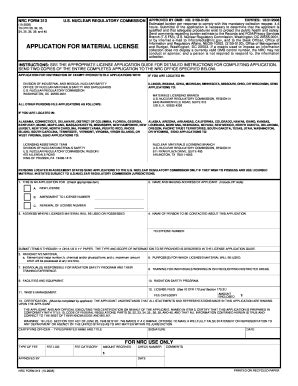 Fillable Online Nrc APPLICATION FOR MATERIAL LICENSE NRC Nrc Fax