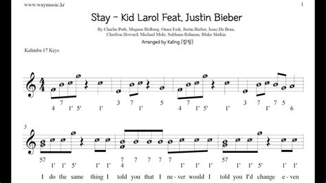 Stay Justin Bieber Kalimba 17 Keys Cover With Sheet Music