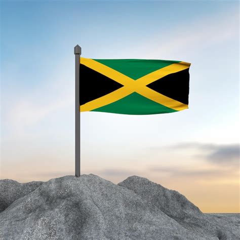 Premium Photo 3d Wave Flag Of Jamaica With Mountain Rendering