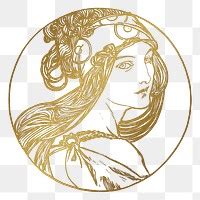 Art Nouveau Gold Silhouette Lady Premium PNG Sticker Rawpixel