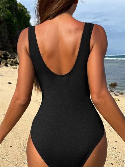 Tropical Print Lace Up Front One Piece Swimsuit Shein Usa