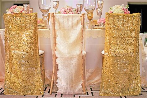 Reception Décor Photos - Gold Sequin Chair Covers - Inside Weddings