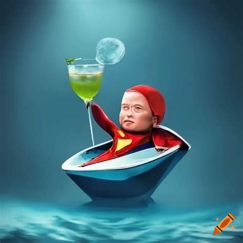 Superhero Enjoying A Gin And Tonic On A Speedboat