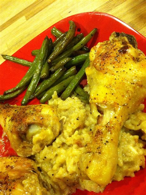 Chicken And Rice With A Side Dish Of Green Beans Makes For A Great And Tasty Weeknight Meal