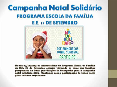 Programa Escola Da Fam Lia Campanha Natal Solid Rio