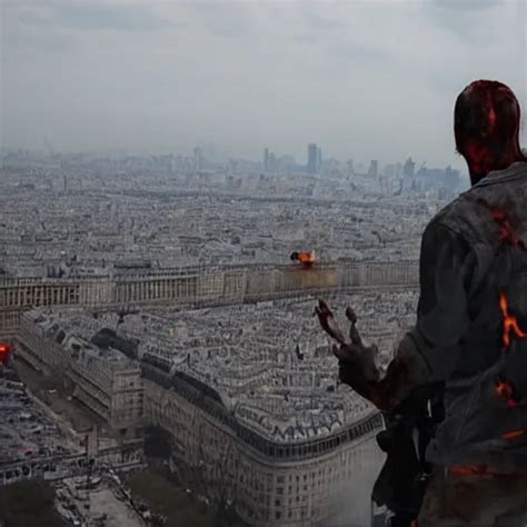 A Guy Standing A Top Of Eiffel Tower Zombie Stable Diffusion