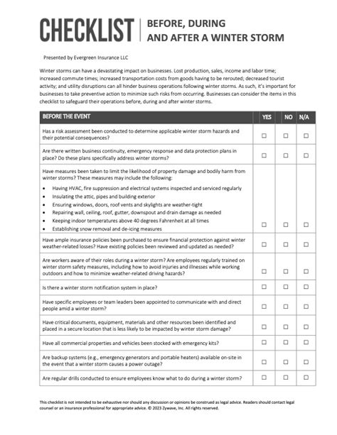 Winter Weather Preparedness Checklist Evergreen Insurance LLC