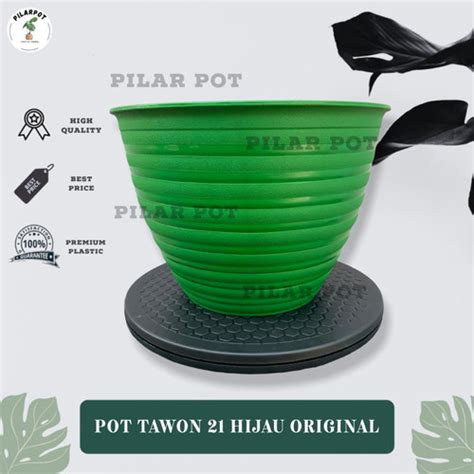 Jual POT BUNGA TANAMAN MOTIF TAWON HIJAU 21CM BUDI JAYA ORIGINAL 21