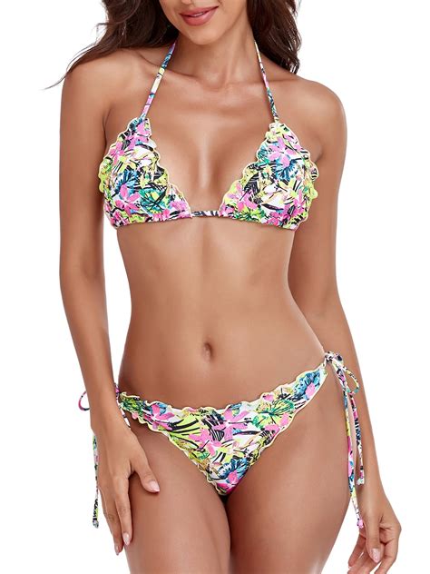 Relleciga Women S Wavy Triangle Bikini Set Brazilian Swimwear Large