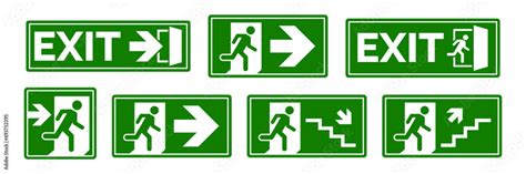 Emergency Exit Sign Set Man Running Out Fire Exit Running Man And