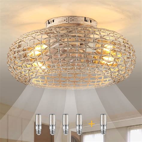 Alaruder Boho Caged Ceiling Fans With Lights Flush Mount Low Profile