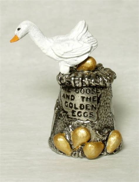 The Goose That Laid The Golden Egg Hand Painted Pewter Thimble Thimbles Golden Egg Hand Painted