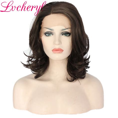 Lvcheryl Hand Tied Brown Short Wave Bob Synthetic Lace Front Wig