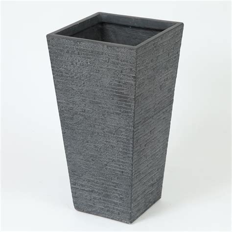 Luxen Home Grey Stone Finish Tall Tapered Square Mgo Planter Whpl