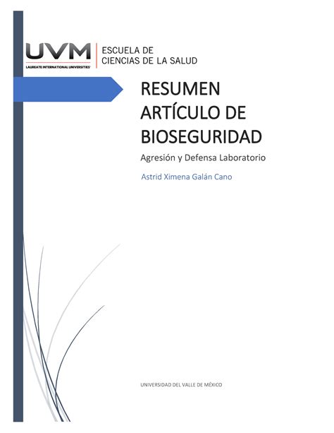 Resumen articulo bioseguridad RESUMEN ARTÍCULO DE BIOSEGURIDAD