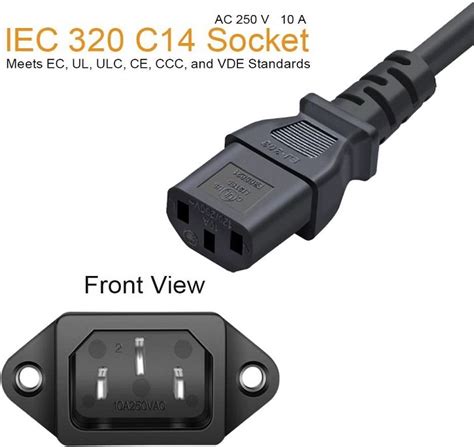 Ac 250v 10a Iec 320 C14 Panel Mount Plug Adapter Power Connector Socket Black Screw Mountpack