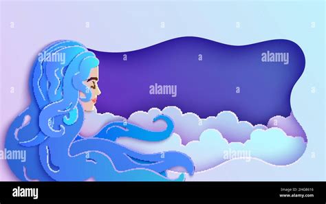 Sleeping Girl In Paper Cut Style Young Woman Sleep And Dreaming Wavy