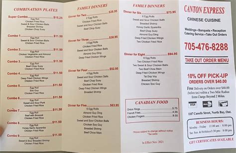 Menu At Canton Express Restaurant North Bay