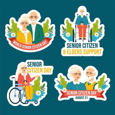 Senior Citizen Day Label Flat Cartoon Hand Drawn Templates Background ...