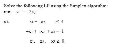 Solved Solve The Following LP Using The Simplex Algorithm Chegg