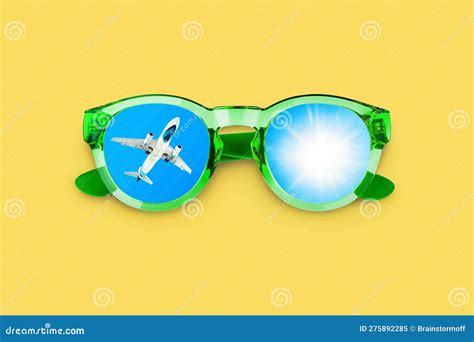 Flying Airplane Sun Blue Sky Sunglasses Reflection Glasses Summer