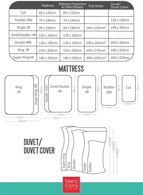 bedding size chart