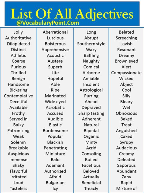 List Of Adjectives 1000 Common Adjectives List In English 47 Off