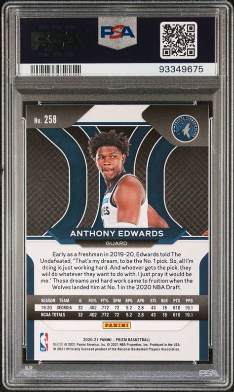 Panini Prizm Anthony Edwards Psa Rc Ebay