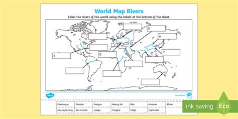 World Map Rivers Labelling Activity Teacher Made Twinkl