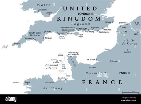 English Channel Gray Political Map British Channel Arm Of Atlantic