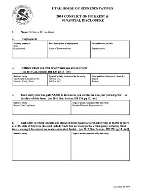 Fillable Online Le Utah Conflict Of Interest Form Utah State