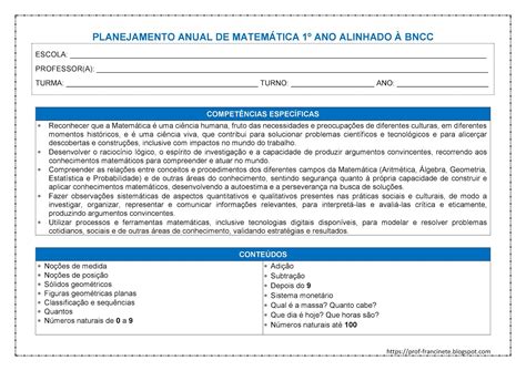 Blog da Profa Francinete Planejamento Anual de Matemática 1º ano