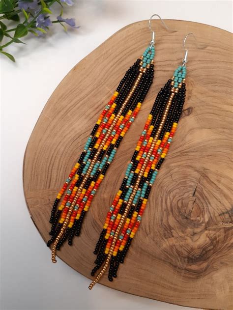 Handwoven Seed Bead Fringe Earrings Etsy Canada In 2024 Beaded Jewelry Earrings Seed Bead