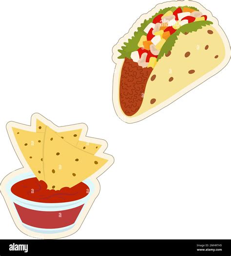 Set Of Mexican Food Nachos And Tacos Colorful Stickers Latin American