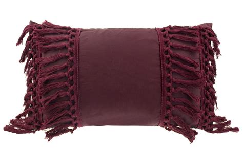 Stylish Fringe Tassels Decorative Cotton Throw Pillow (Burgundy, 12"x20 ...