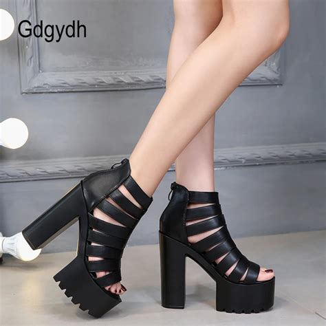 Gdgydh Summer Waterproof Platform Peep Toe Sandals Women Height 14cm Hollow Out Goth Wild Sexy