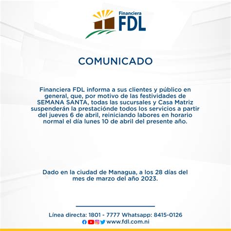 Comunicado De Semana Santa Fdl