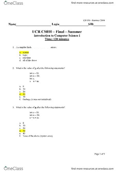 Cs Final Final Exam Oneclass