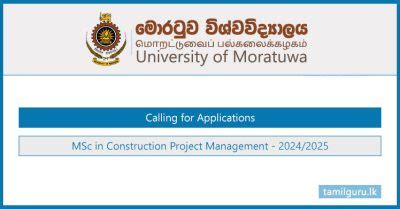 Msc In Construction Project Management University Of Moratuwa