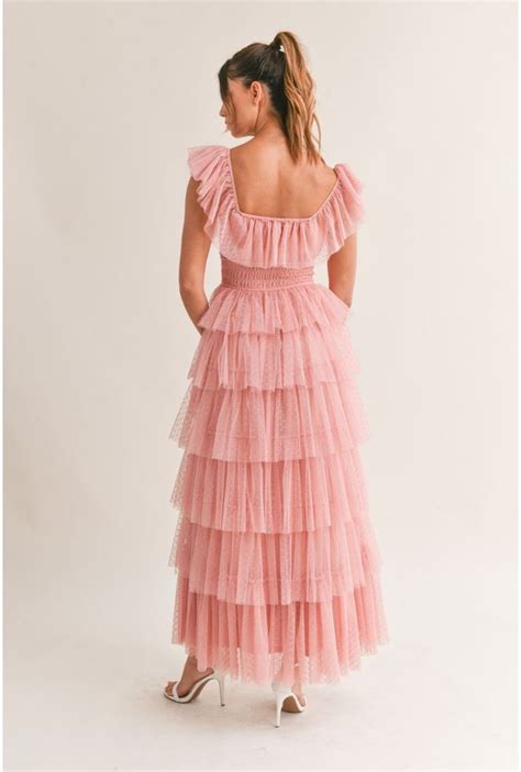 Belle Ruffle Tiered Maxi Dress Blush Pink Pink Maxi Dress Tiered