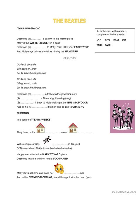 The Beatles Obladi Oblada Gap Fill English Esl Worksheets Pdf And Doc