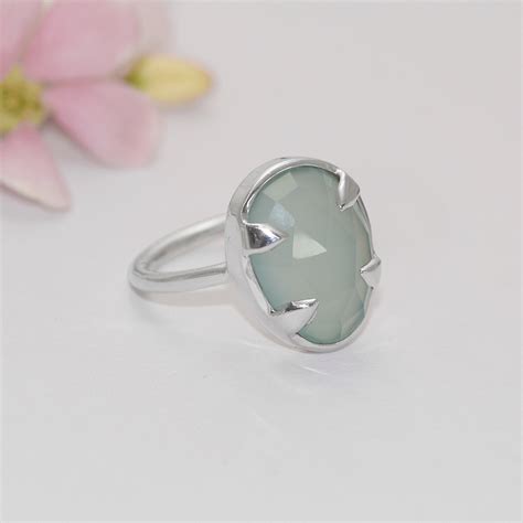 Aqua Chalcedon Ring Handgemachter Sterling Silber Ring Oval Etsy