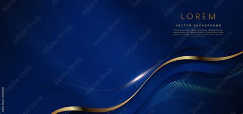 Abstract 3d Gold Curved Dark Blue Ribbon On Dark Blue Background With