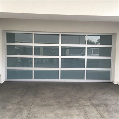 16x7 Full View Clear Anodized With White Laminated Glass Garage Door For Sale In Los Angeles