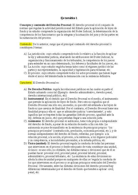 Resumen Final Derecho Procesal Civil Eje Tem Tico Concepto Y